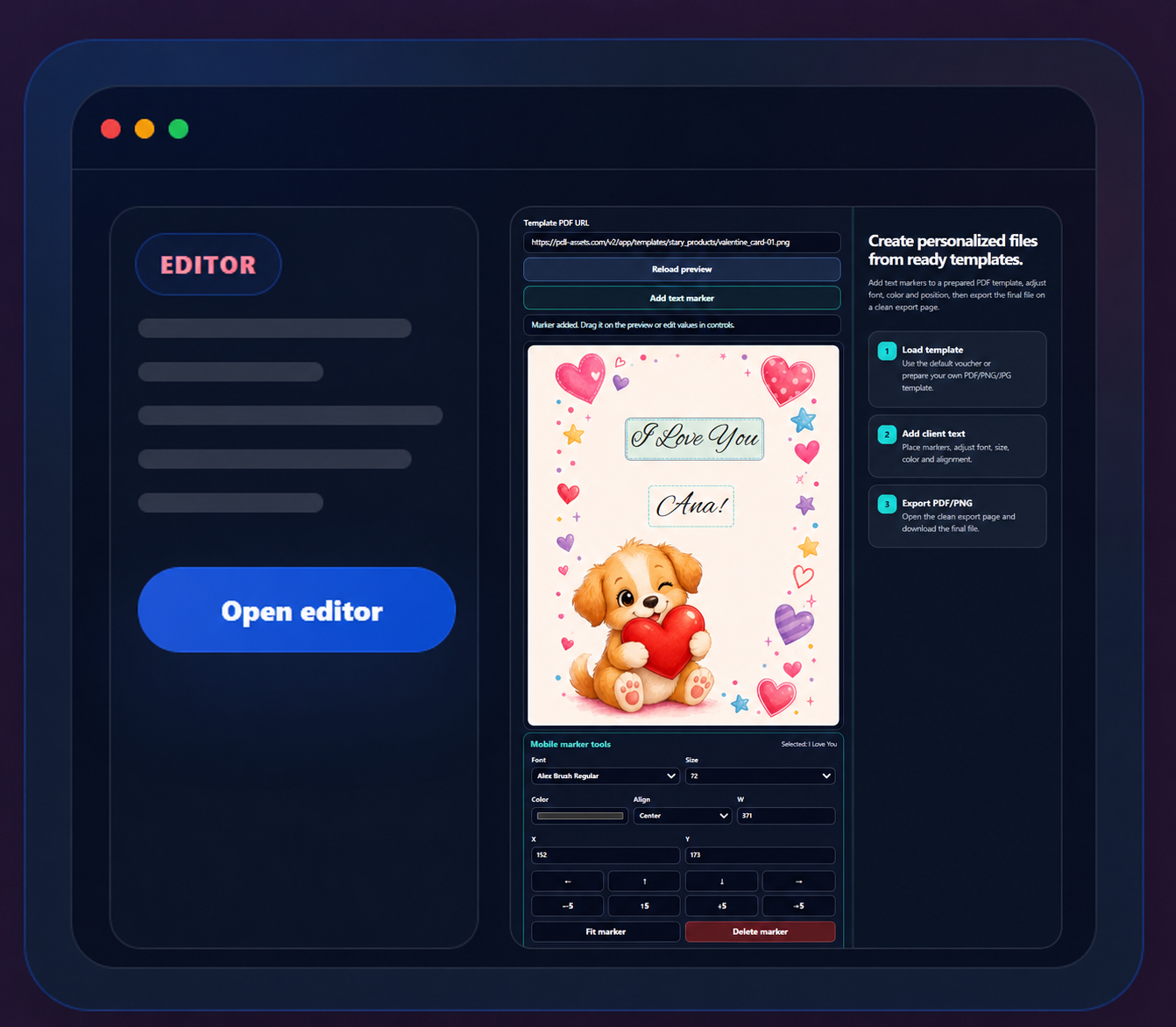 PDF Personalizer editor preview with personalized template controls